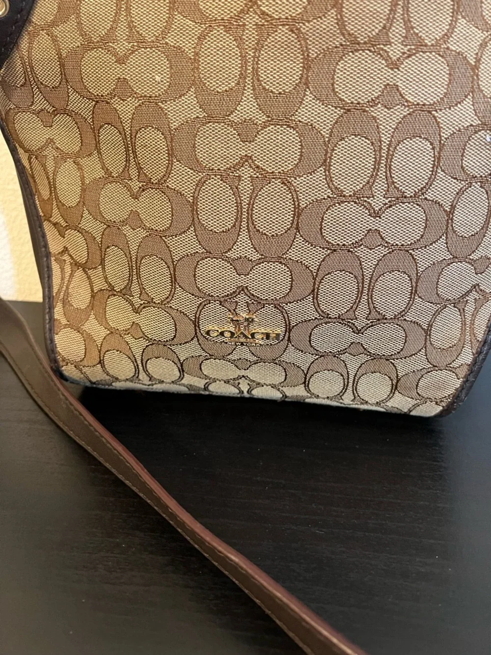 Authentic COACH Small Dufflette Signature Jacquard Crossbody Bag Brown Gold